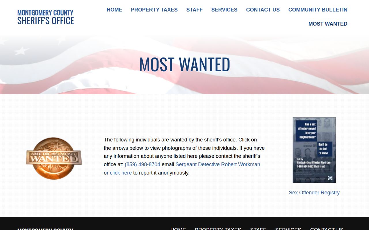 Montgomery County Sheriff Most Wanted page and tip structure