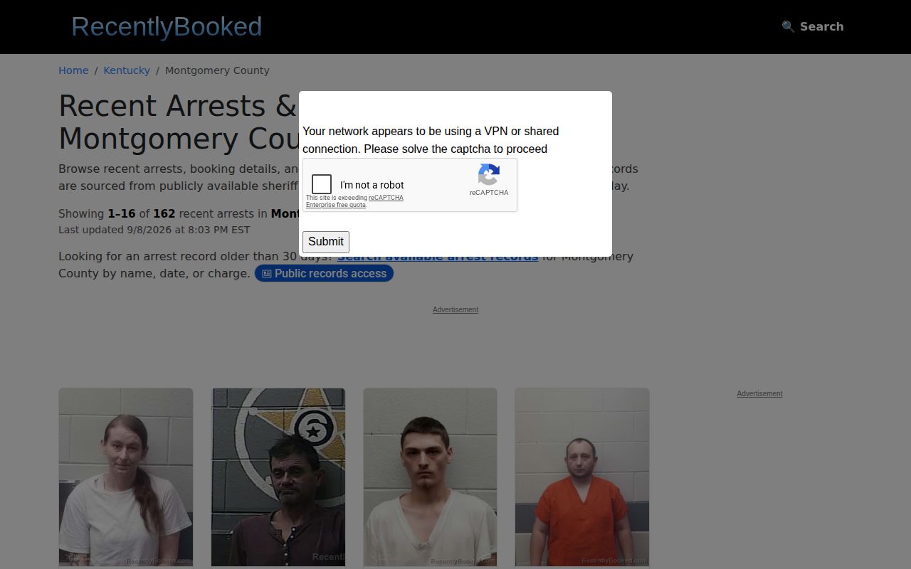 Unofficial RecentlyBooked Montgomery County source interface