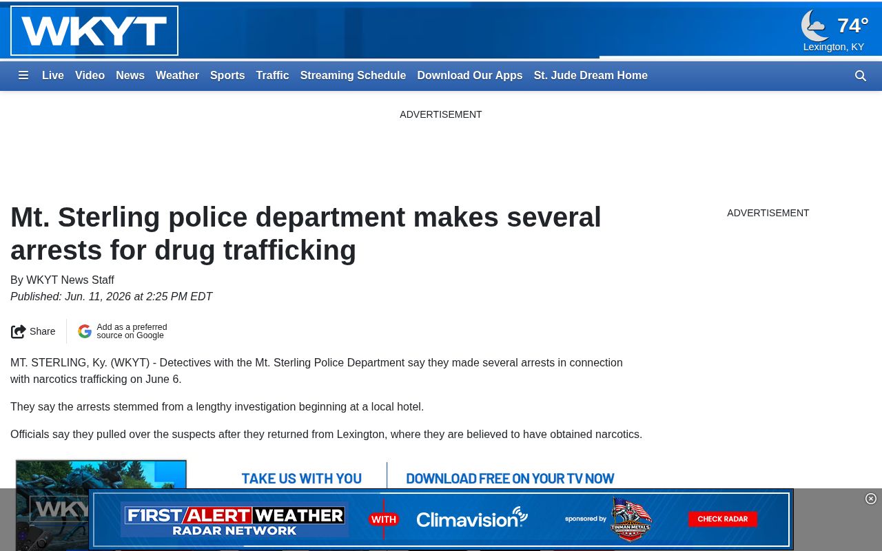 WKYT report about a multi-agency Mount Sterling arrest event